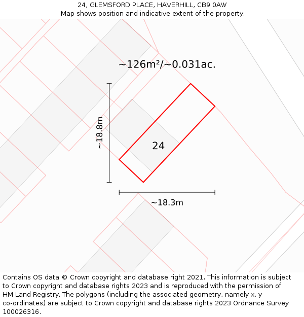 24, GLEMSFORD PLACE, HAVERHILL, CB9 0AW: Plot and title map