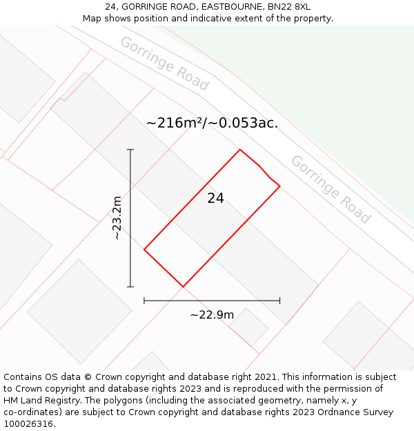 24, GORRINGE ROAD, EASTBOURNE, BN22 8XL: Plot and title map