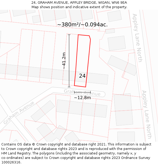 24, GRAHAM AVENUE, APPLEY BRIDGE, WIGAN, WN6 9EA: Plot and title map