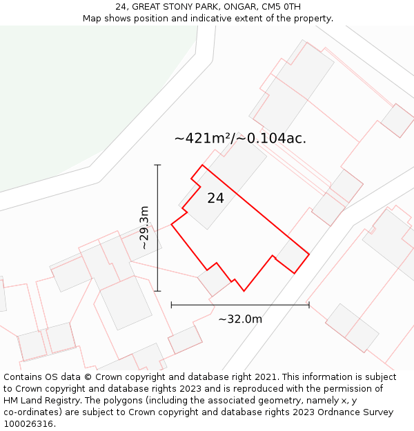 24, GREAT STONY PARK, ONGAR, CM5 0TH: Plot and title map