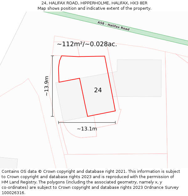 24, HALIFAX ROAD, HIPPERHOLME, HALIFAX, HX3 8ER: Plot and title map