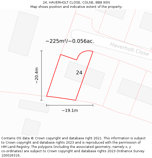 24, HAVERHOLT CLOSE, COLNE, BB8 9SN: Plot and title map