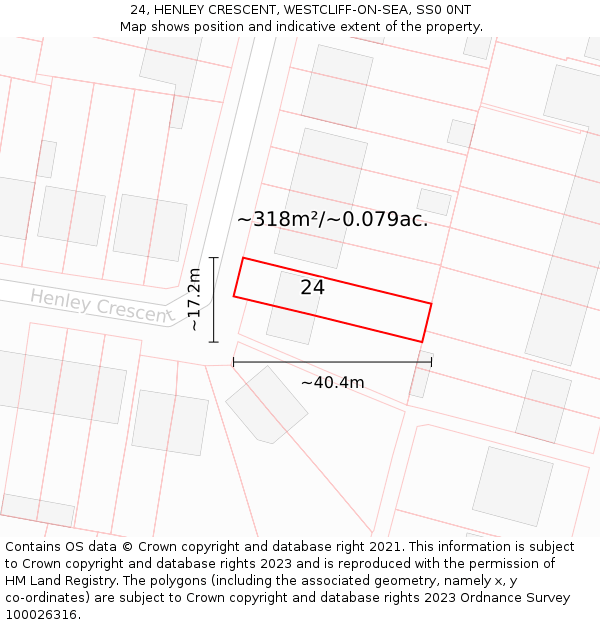 24, HENLEY CRESCENT, WESTCLIFF-ON-SEA, SS0 0NT: Plot and title map