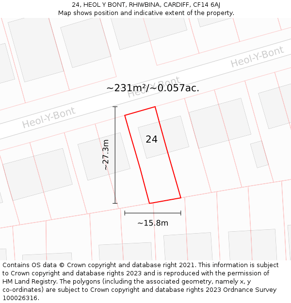 24, HEOL Y BONT, RHIWBINA, CARDIFF, CF14 6AJ: Plot and title map