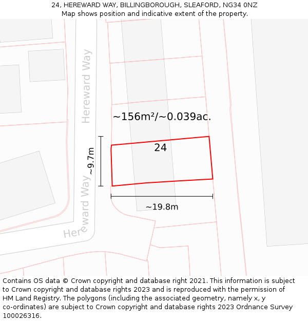 24, HEREWARD WAY, BILLINGBOROUGH, SLEAFORD, NG34 0NZ: Plot and title map