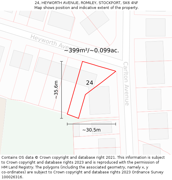 24, HEYWORTH AVENUE, ROMILEY, STOCKPORT, SK6 4NF: Plot and title map