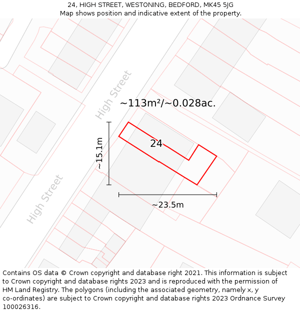 24, HIGH STREET, WESTONING, BEDFORD, MK45 5JG: Plot and title map