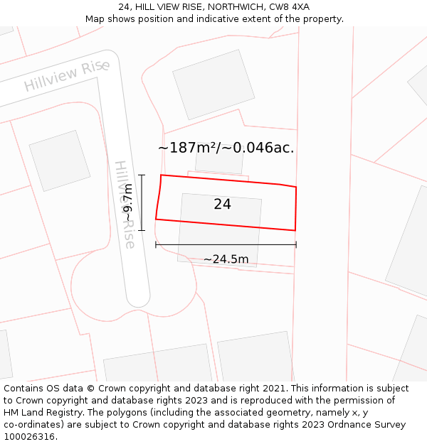 24, HILL VIEW RISE, NORTHWICH, CW8 4XA: Plot and title map