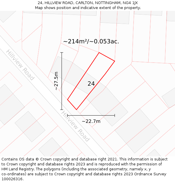 24, HILLVIEW ROAD, CARLTON, NOTTINGHAM, NG4 1JX: Plot and title map