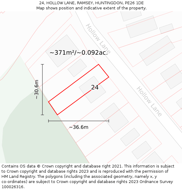 24, HOLLOW LANE, RAMSEY, HUNTINGDON, PE26 1DE: Plot and title map