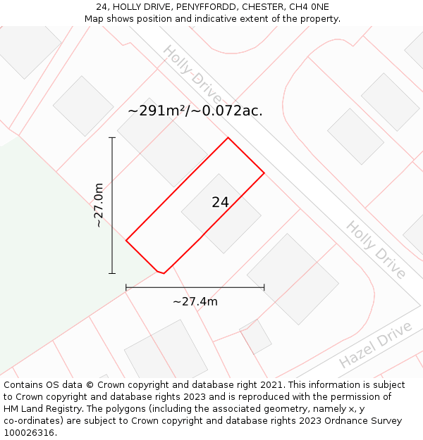 24, HOLLY DRIVE, PENYFFORDD, CHESTER, CH4 0NE: Plot and title map