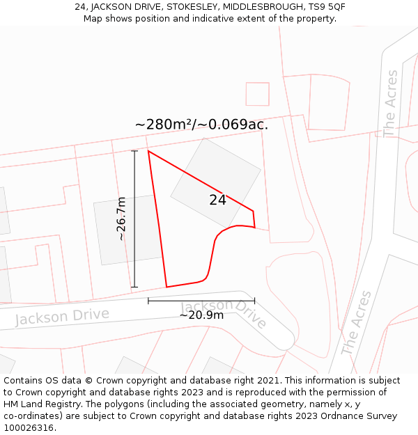 24, JACKSON DRIVE, STOKESLEY, MIDDLESBROUGH, TS9 5QF: Plot and title map