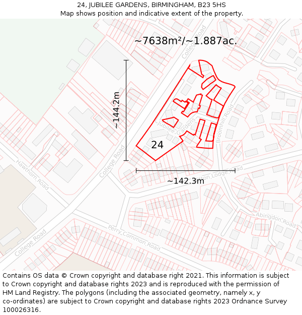 24, JUBILEE GARDENS, BIRMINGHAM, B23 5HS: Plot and title map