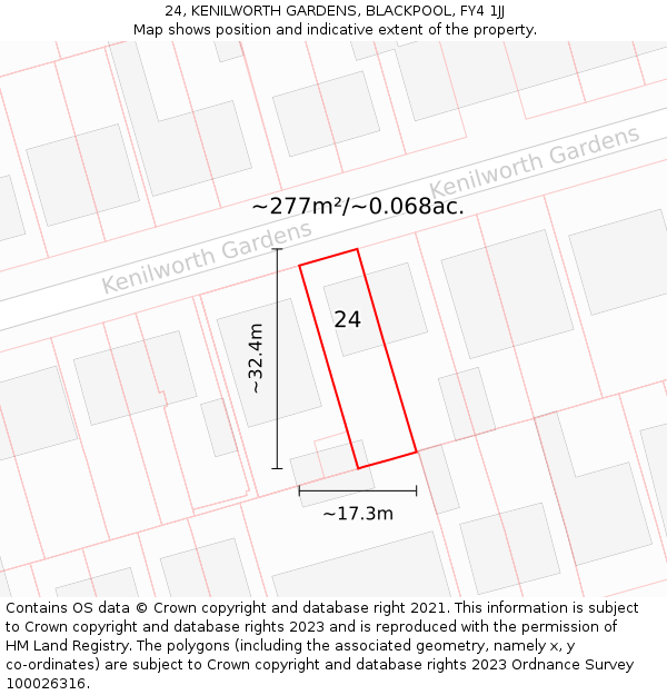 24, KENILWORTH GARDENS, BLACKPOOL, FY4 1JJ: Plot and title map