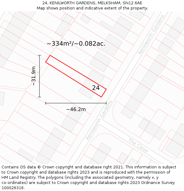 24, KENILWORTH GARDENS, MELKSHAM, SN12 6AE: Plot and title map