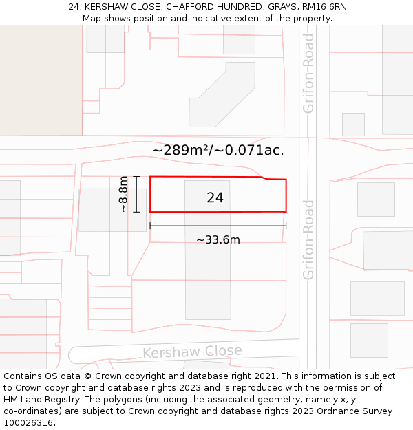 24, KERSHAW CLOSE, CHAFFORD HUNDRED, GRAYS, RM16 6RN: Plot and title map