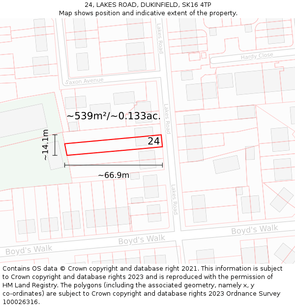 24, LAKES ROAD, DUKINFIELD, SK16 4TP: Plot and title map