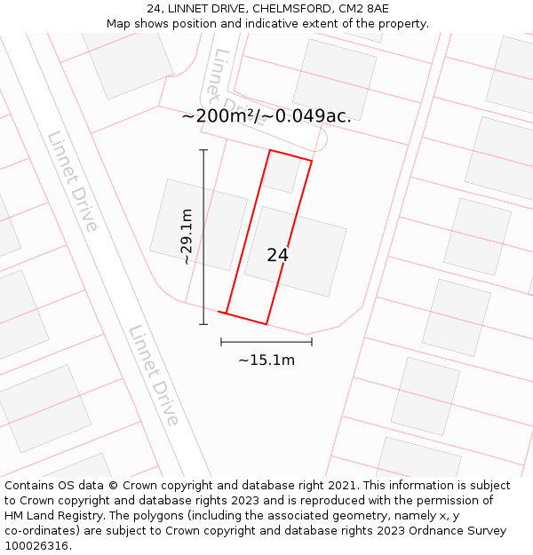 24, LINNET DRIVE, CHELMSFORD, CM2 8AE: Plot and title map