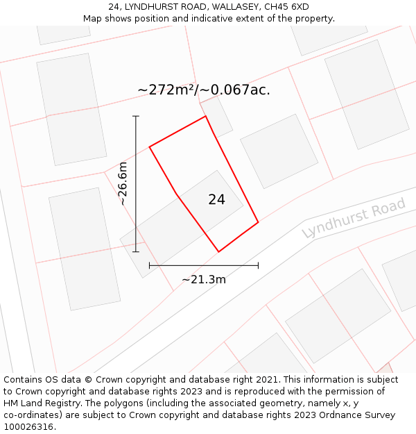 24, LYNDHURST ROAD, WALLASEY, CH45 6XD: Plot and title map