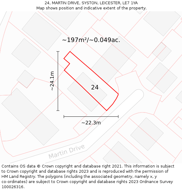 24, MARTIN DRIVE, SYSTON, LEICESTER, LE7 1YA: Plot and title map