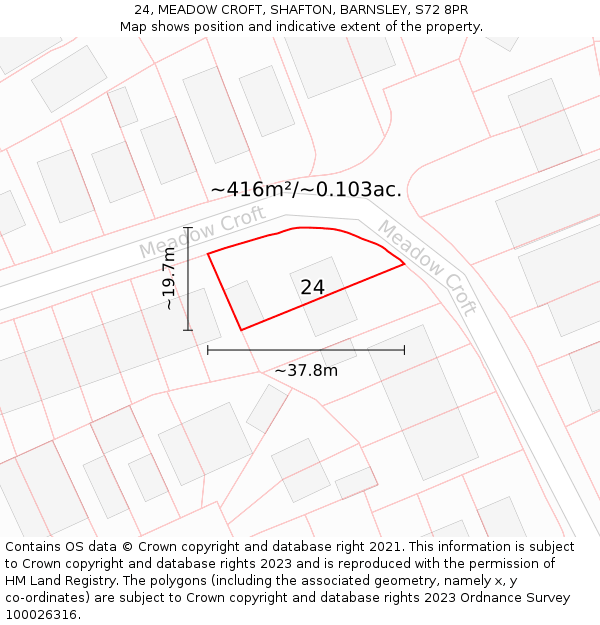 24, MEADOW CROFT, SHAFTON, BARNSLEY, S72 8PR: Plot and title map