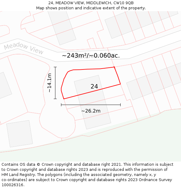 24, MEADOW VIEW, MIDDLEWICH, CW10 9QB: Plot and title map