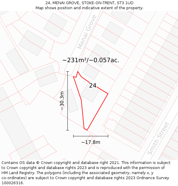 24, MENAI GROVE, STOKE-ON-TRENT, ST3 1UD: Plot and title map