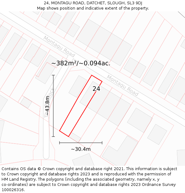 24, MONTAGU ROAD, DATCHET, SLOUGH, SL3 9DJ: Plot and title map