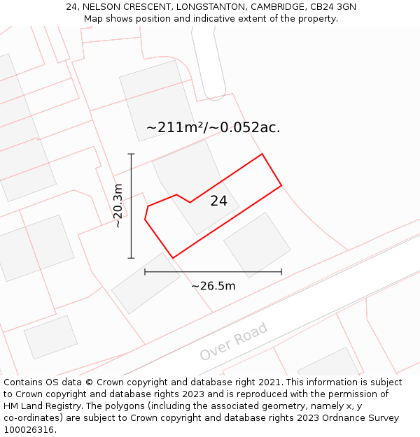 24, NELSON CRESCENT, LONGSTANTON, CAMBRIDGE, CB24 3GN: Plot and title map