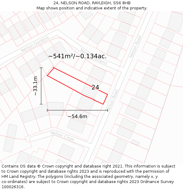 24, NELSON ROAD, RAYLEIGH, SS6 8HB: Plot and title map