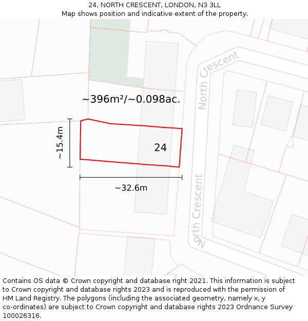 24, NORTH CRESCENT, LONDON, N3 3LL: Plot and title map