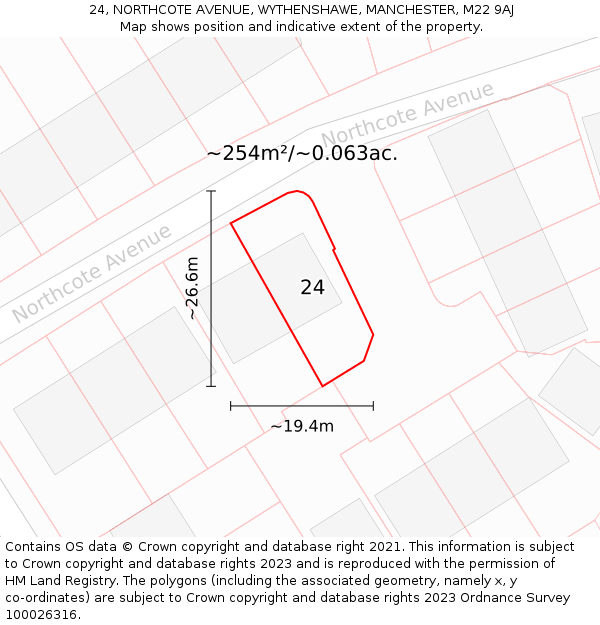 24, NORTHCOTE AVENUE, WYTHENSHAWE, MANCHESTER, M22 9AJ: Plot and title map