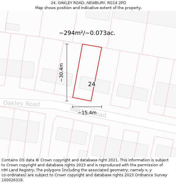 24, OAKLEY ROAD, NEWBURY, RG14 2PD: Plot and title map