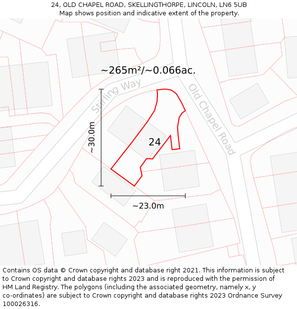 24, OLD CHAPEL ROAD, SKELLINGTHORPE, LINCOLN, LN6 5UB: Plot and title map