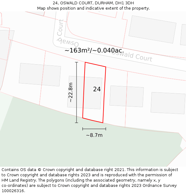 24, OSWALD COURT, DURHAM, DH1 3DH: Plot and title map