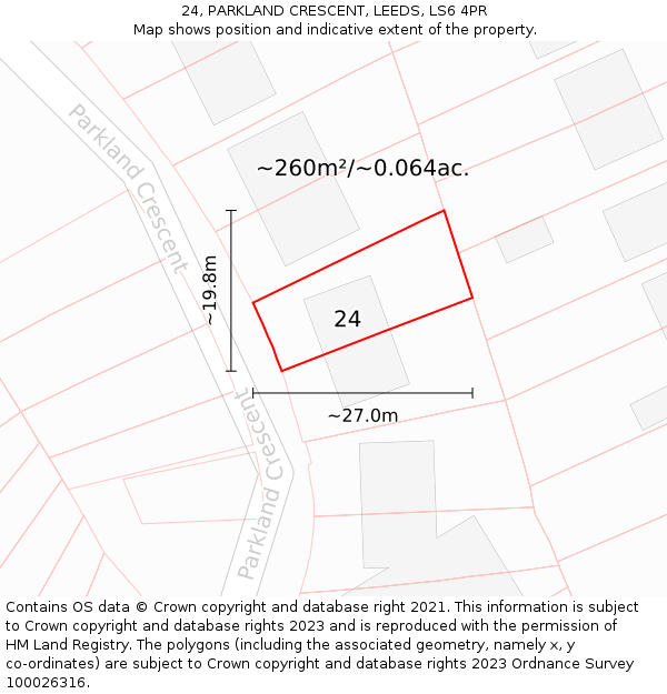 24, PARKLAND CRESCENT, LEEDS, LS6 4PR: Plot and title map