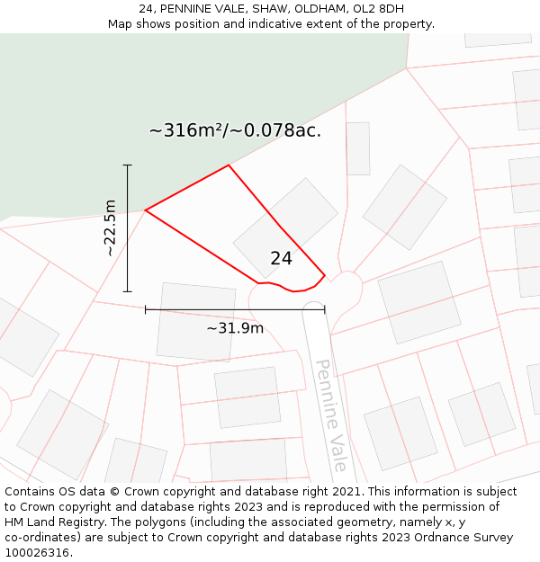 24, PENNINE VALE, SHAW, OLDHAM, OL2 8DH: Plot and title map