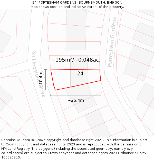 24, PORTESHAM GARDENS, BOURNEMOUTH, BH9 3QN: Plot and title map