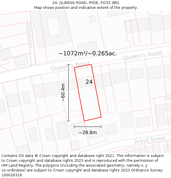 24, QUEENS ROAD, RYDE, PO33 3BG: Plot and title map