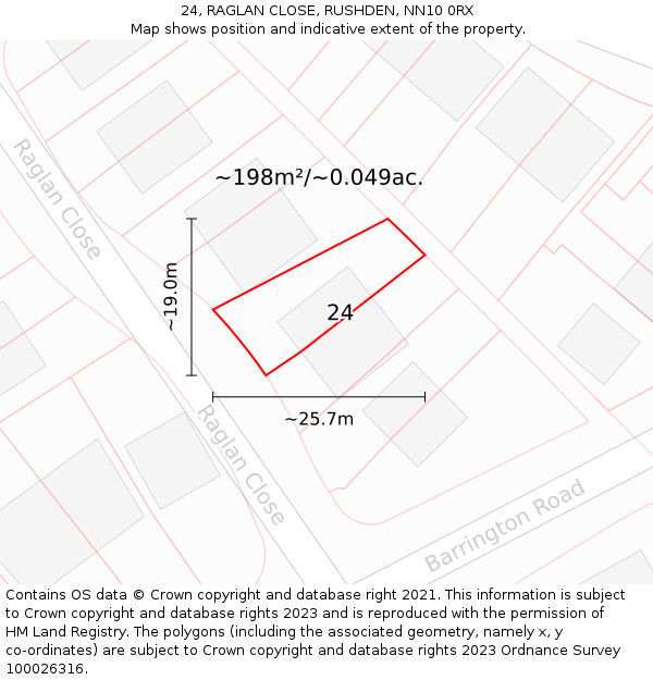 24, RAGLAN CLOSE, RUSHDEN, NN10 0RX: Plot and title map