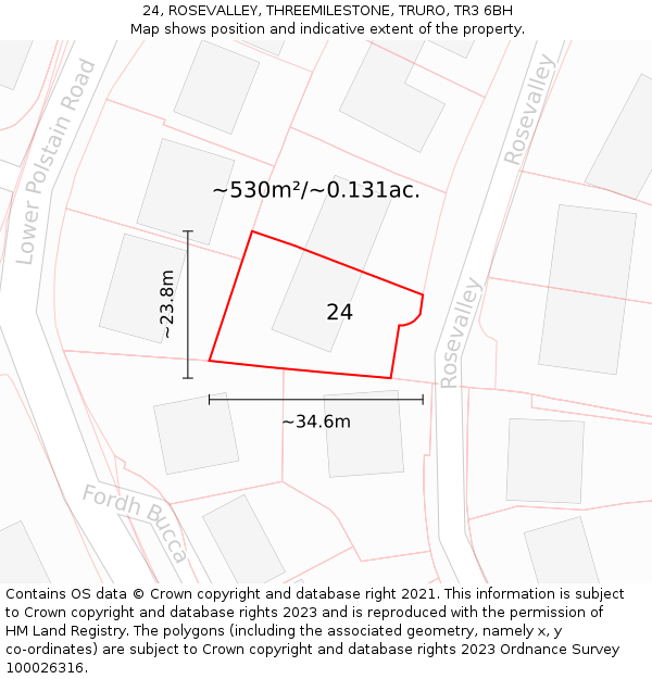 24, ROSEVALLEY, THREEMILESTONE, TRURO, TR3 6BH: Plot and title map