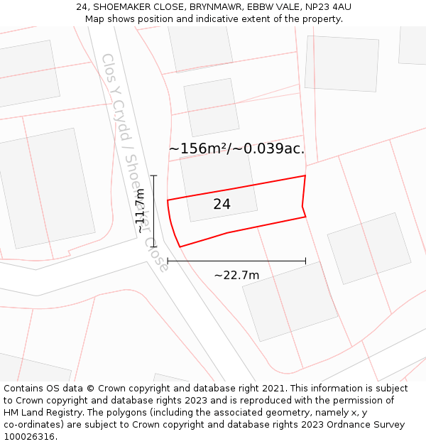 24, SHOEMAKER CLOSE, BRYNMAWR, EBBW VALE, NP23 4AU: Plot and title map