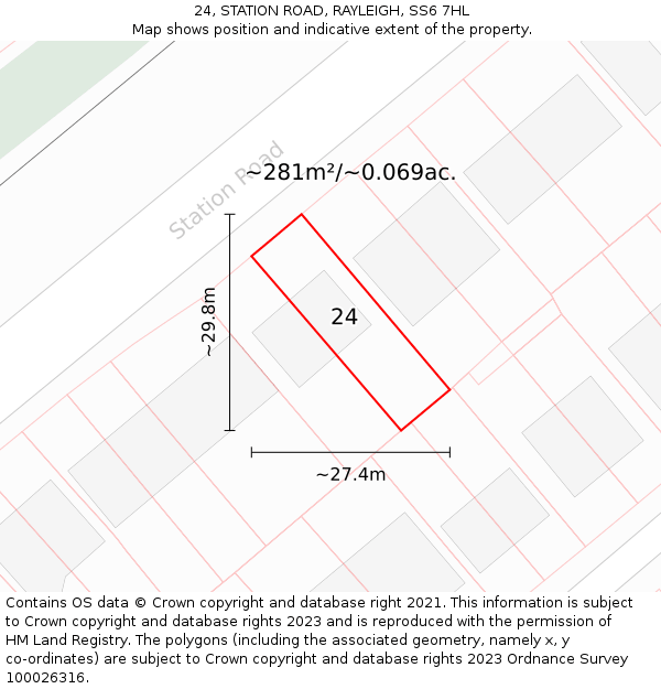 24, STATION ROAD, RAYLEIGH, SS6 7HL: Plot and title map