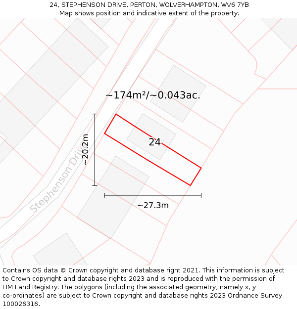 24, STEPHENSON DRIVE, PERTON, WOLVERHAMPTON, WV6 7YB: Plot and title map