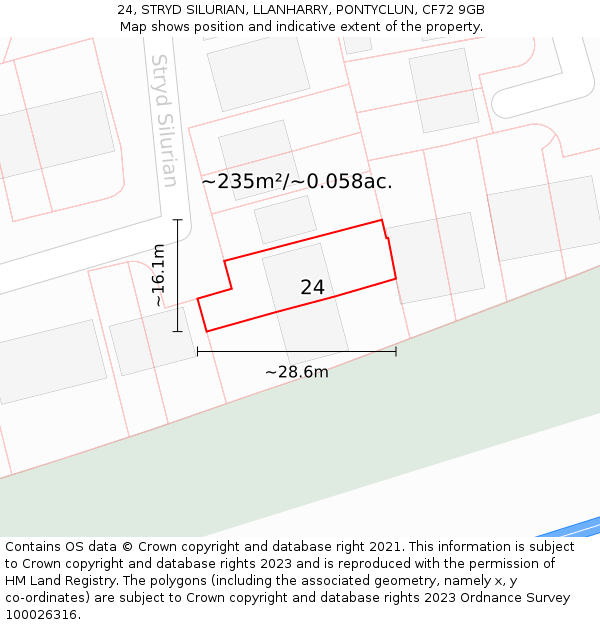 24, STRYD SILURIAN, LLANHARRY, PONTYCLUN, CF72 9GB: Plot and title map