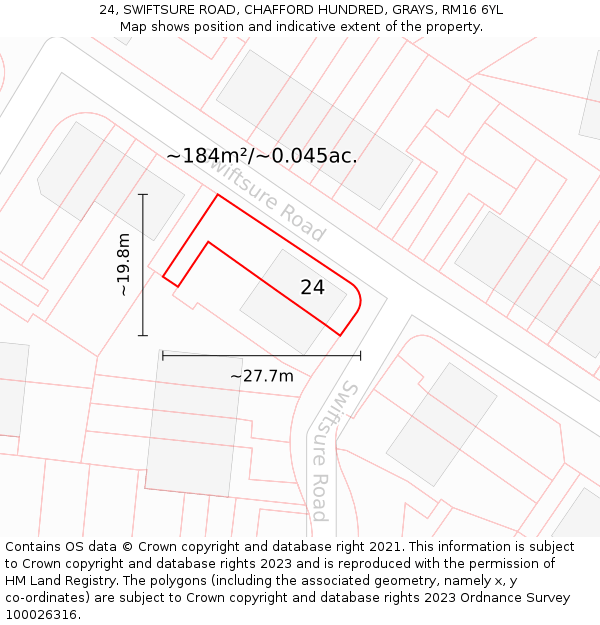 24, SWIFTSURE ROAD, CHAFFORD HUNDRED, GRAYS, RM16 6YL: Plot and title map