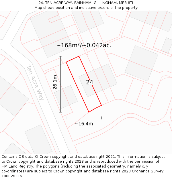 24, TEN ACRE WAY, RAINHAM, GILLINGHAM, ME8 8TL: Plot and title map