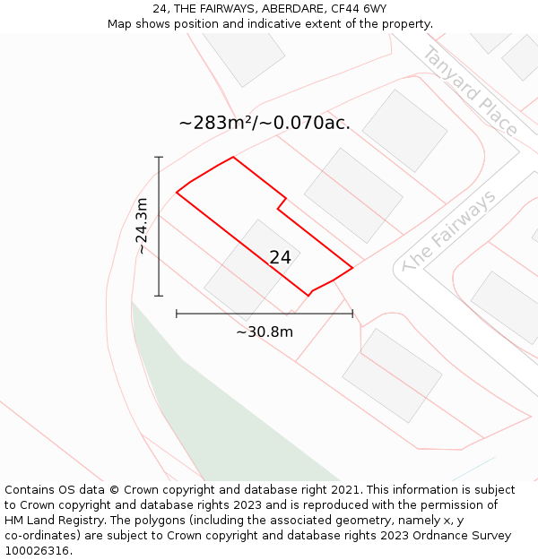 24, THE FAIRWAYS, ABERDARE, CF44 6WY: Plot and title map