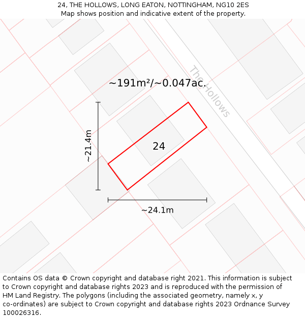 24, THE HOLLOWS, LONG EATON, NOTTINGHAM, NG10 2ES: Plot and title map