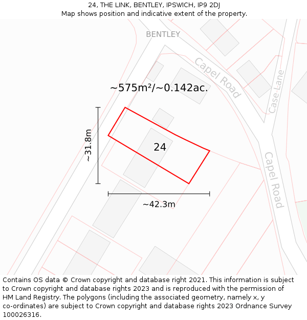 24, THE LINK, BENTLEY, IPSWICH, IP9 2DJ: Plot and title map